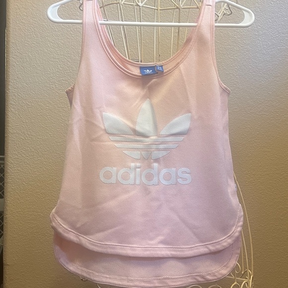 NEW Adidas Originals Women's Trefoil Loose Crop Tank Top BP9379 Ice Pink White L - Picture 1 of 3